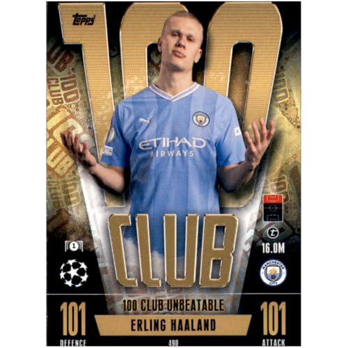 Bundle mit Topps Match Attax Champions League 2023/2024 - Trading Cards,Sammelkarten, Fußball Einzelkarte, Spezial Karte (490 - Erling Haaland - 100 Club) von collect-it.de MY HOME OF CARDS + TOYS