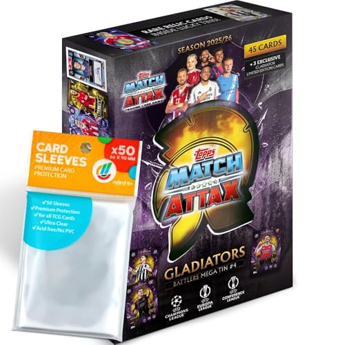 Bundle mit Topps Match Attax Champions League 2025/26 Trading Cards + Exklusive Collect-it Hüllen (1 zufällige Mega Tin Dose) von collect-it.de MY HOME OF CARDS + TOYS