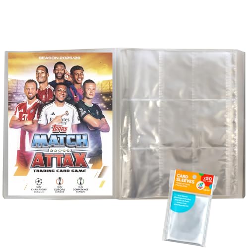 Bundle mit Topps - Match Attax Champions League 2025/26 - Trading Cards - 1 Leere Sammelmappe + Exklusive Collect-it Hüllen von collect-it.de MY HOME OF CARDS + TOYS
