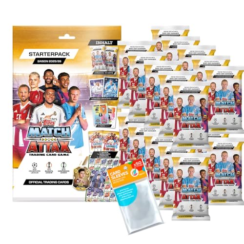 Bundle mit Topps - Match Attax Champions League 2025/26 - Trading Cards - 1 Starter + 20 Booster + Exklusive Collect-it Hüllen von collect-it.de MY HOME OF CARDS + TOYS