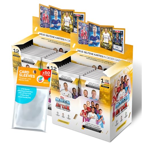 Bundle mit Topps - Match Attax Champions League 2025/26 - Trading Cards - 2 Display (64 Booster) + Exklusive Collect-it Hüllen von collect-it.de MY HOME OF CARDS + TOYS