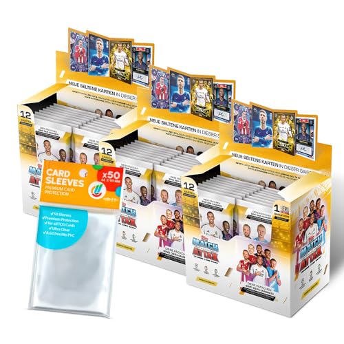 Bundle mit Topps - Match Attax Champions League 2025/26 - Trading Cards - 3 Display (96 Booster) + Exklusive Collect-it Hüllen von collect-it.de MY HOME OF CARDS + TOYS