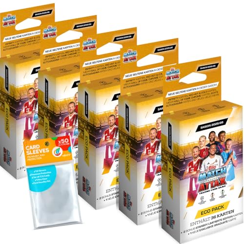 Bundle mit Topps - Match Attax Champions League 2025/26 - Trading Cards - 5 Blister + Exklusive Collect-it Hüllen von collect-it.de MY HOME OF CARDS + TOYS