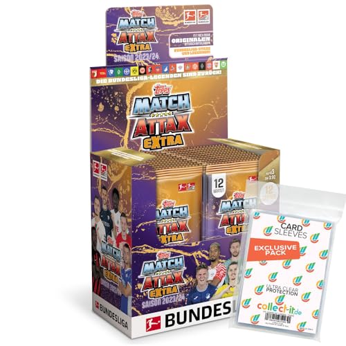 Bundle mit Topps Match Attax EXTRA Bundesliga 2023/24-1 Display (24 Booster) + Exklusive Collect-it Hüllen von collect-it.de MY HOME OF CARDS + TOYS