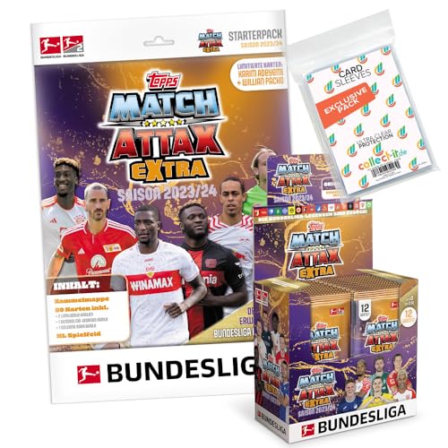 Bundle mit Topps Match Attax EXTRA Bundesliga 2023/24-1 Starter + 1 Display (24 Booster) + Exklusive Collect-it Hüllen von collect-it.de MY HOME OF CARDS + TOYS