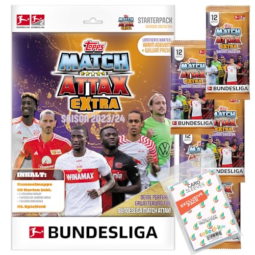 Bundle mit Topps Match Attax EXTRA Bundesliga 2023/24-1 Starter + 5 Booster + Exklusive Collect-it Hüllen von collect-it.de MY HOME OF CARDS + TOYS