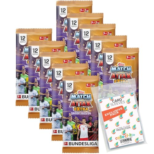 Bundle mit Topps Match Attax EXTRA Bundesliga 2023/24-10 Booster + Exklusive Collect-it Hüllen von collect-it.de MY HOME OF CARDS + TOYS
