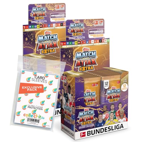 Bundle mit Topps Match Attax EXTRA Bundesliga 2023/24-2 Display (48 Booster) + Exklusive Collect-it Hüllen von collect-it.de MY HOME OF CARDS + TOYS