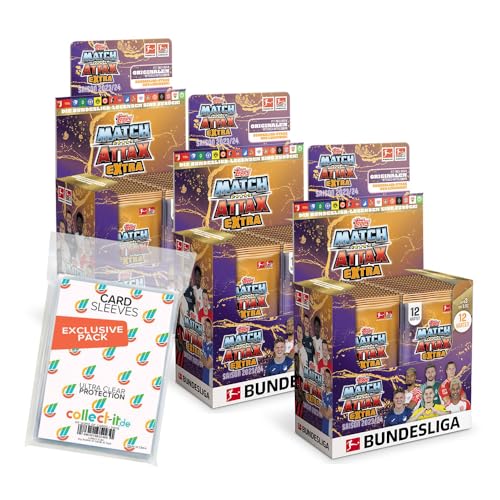 Bundle mit Topps Match Attax EXTRA Bundesliga 2023/24-3 Display (72 Booster) + Exklusive Collect-it Hüllen von collect-it.de MY HOME OF CARDS + TOYS