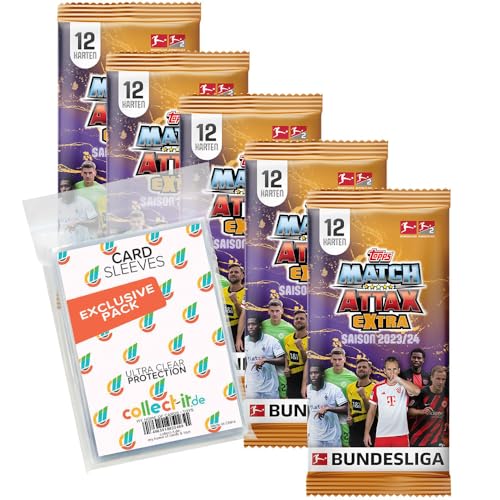 Bundle mit Topps Match Attax EXTRA Bundesliga 2023/24-5 Booster + Exklusive Collect-it Hüllen von collect-it.de MY HOME OF CARDS + TOYS