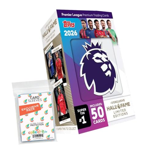 Bundle mit Topps - Premier League 2025/26 Trading Cards - 1 Super Tin Box #1 + Exklusive Collect-it Hüllen von collect-it.de MY HOME OF CARDS + TOYS