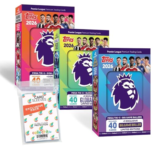 Bundle mit Topps - Premier League 2025/26 Trading Cards + Exklusive Collect-it Hüllen (Alle 3 verschiedenen Mega Tin Boxen) von collect-it.de MY HOME OF CARDS + TOYS