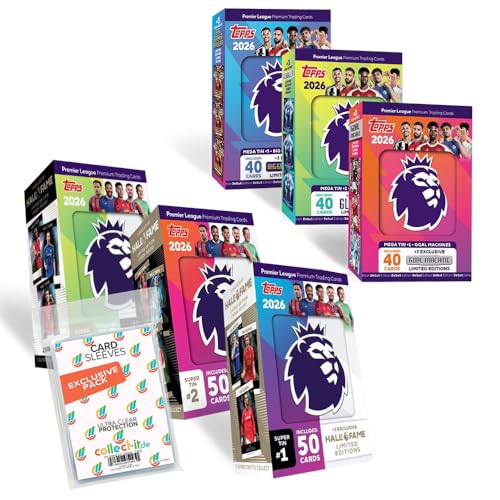 Bundle mit Topps - Premier League 2025/26 Trading Cards + Exklusive Collect-it Hüllen (Alle 3 verschiedenen Mega Tin Boxen + alle 3 verschiedenen Super Tin Boxen) von collect-it.de MY HOME OF CARDS + TOYS