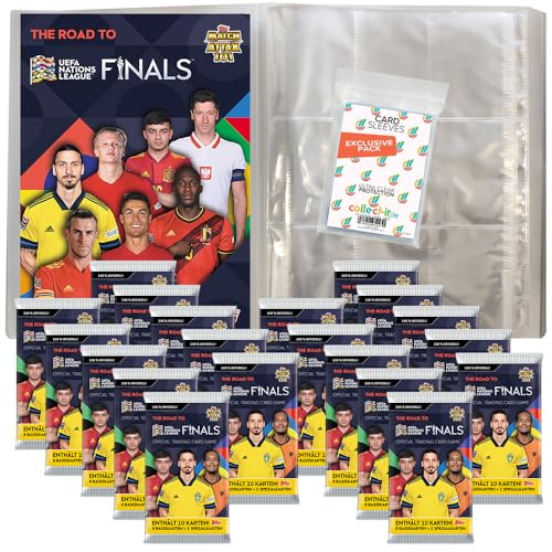 Bundle mit Topps - Road to 2022 UEFA Nations League - 1 Leere Sammelmappe + 20 Booster + Exklusive Collect-it Hüllen von collect-it.de MY HOME OF CARDS + TOYS