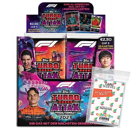 Bundle mit Topps - Turbo Attax Formel 1 2023-1 Display (24 Booster) + Exklusive Collect-it Hüllen von collect-it.de MY HOME OF CARDS + TOYS