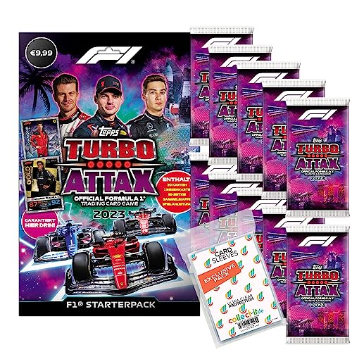 Bundle mit Topps - Turbo Attax Formel 1 2023-1 Starter + 10 Booster + Exklusive Collect-it Hüllen von collect-it.de MY HOME OF CARDS + TOYS