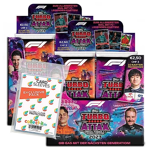 Bundle mit Topps - Turbo Attax Formel 1 2023-2 Display (48 Booster) + Exklusive Collect-it Hüllen von collect-it.de MY HOME OF CARDS + TOYS