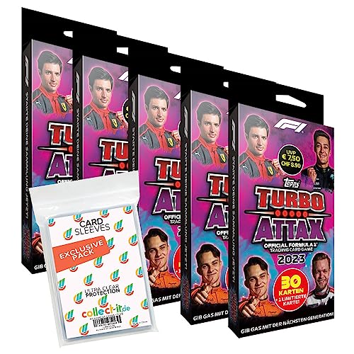 Bundle mit Topps - Turbo Attax Formel 1 2023-5 Blister + Exklusive Collect-it Hüllen von collect-it.de MY HOME OF CARDS + TOYS