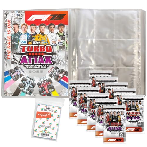 Bundle mit Topps - Turbo Attax Formel 1 2025 - Trading Cards - 1 Leere Sammelmappe + 10 Booster + Exklusive Collect-it Hüllen von collect-it.de MY HOME OF CARDS + TOYS