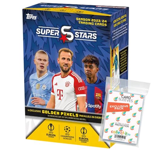 Bundle mit Topps UEFA Champions League Superstars 2024-1 Value Box + Exklusive Collect-it Hüllen von collect-it.de MY HOME OF CARDS + TOYS