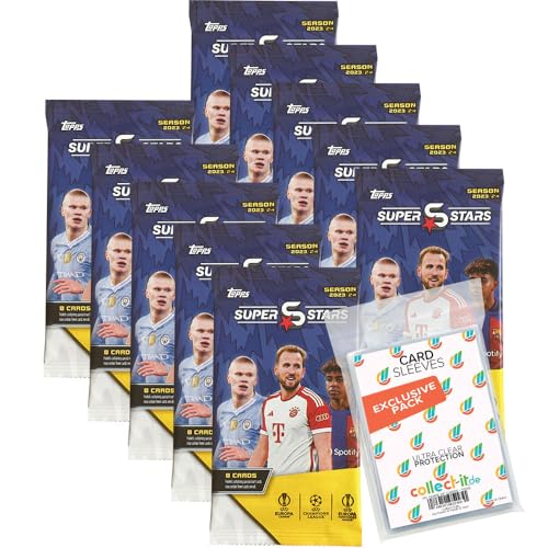 Bundle mit Topps UEFA Champions League Superstars 2024-10 Booster + Exklusive Collect-it Hüllen von collect-it.de MY HOME OF CARDS + TOYS
