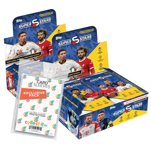 Bundle mit Topps UEFA Champions League Superstars 2024-2 Display (48 Booster) + Exklusive Collect-it Hüllen von collect-it.de MY HOME OF CARDS + TOYS
