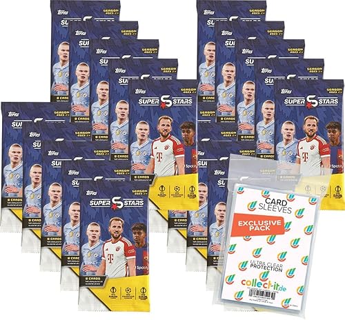 Bundle mit Topps UEFA Champions League Superstars 2024-20 Booster + Exklusive Collect-it Hüllen von collect-it.de MY HOME OF CARDS + TOYS