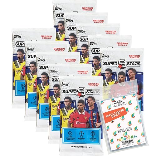 Bundle mit Topps - UEFA Superstars 2022/23 - Trading Cards - 10 Booster + Exklusive Collect-it Hüllen von collect-it.de MY HOME OF CARDS + TOYS
