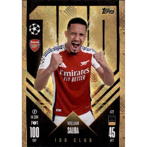 Match Attax Champions League 2024/2025 - Trading Cards Fußballkarten Einzel Sammelkarten (472 - William Saliba - 100 Club) von collect-it.de MY HOME OF CARDS + TOYS