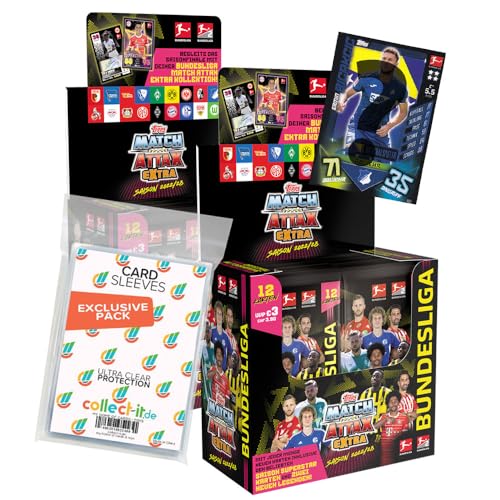 collect-it.de MY HOME OF CARDS + TOYS Exklusive Aufbewahrungshüllen im Bundle mit Match Attax EXTRA 2022/23-2 Display (48 Booster) + 1 Nationalspieler von collect-it.de MY HOME OF CARDS + TOYS