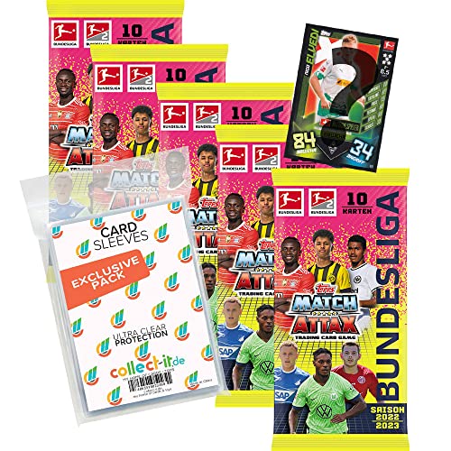 collect-it.de MY HOME OF CARDS + TOYS Exklusive Aufbewahrungshüllen im Bundle mit Topps Match Attax 2022/23-5 Booster + 1 seltene Nationalspieler Karte von collect-it.de MY HOME OF CARDS + TOYS