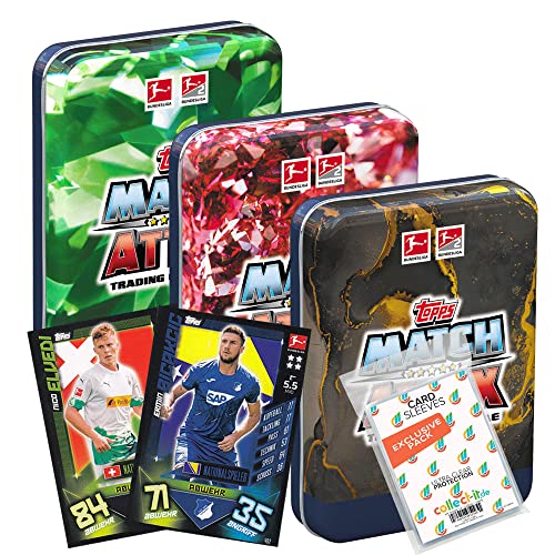 collect-it.de MY HOME OF CARDS + TOYS Exklusive Aufbewahrungshüllen im Bundle mit Topps Match Attax 2022/23 - Alle 3 verschiedenen Mini Tin Boxen + 1 seltene Nationalspieler Karte von collect-it.de MY HOME OF CARDS + TOYS