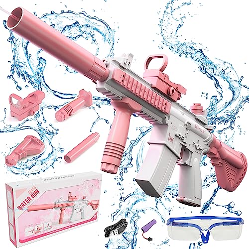 Colmanda Wasserpistole Elektrisch, Wasserpistole mit Großer Reichweite, Wassergewehr Spielzeug für Kinder und Erwachsen mit Schutzbrille, Sommer Pool Beach Party Spielzeug für Mädchen Junge (Rosa) von colmanda