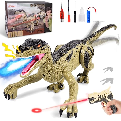 colmanda Dinosaurier Ferngesteuert Leuchtend, Remote Control Dinosaur Spielzeug mit Sprühfunktion, Dinosaurier Kreaturen Spielzeug, Geschenke für Jungen Mädchen ab 3 Jahre (Gelb) von colmanda