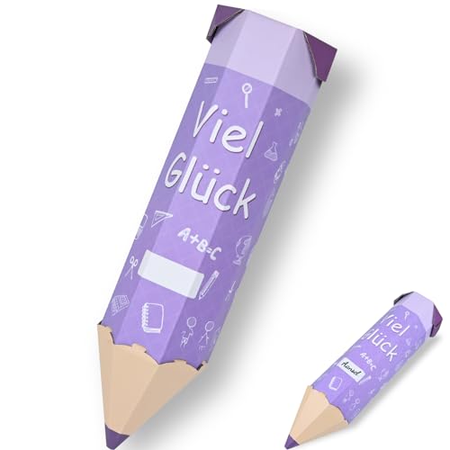 colmanda Schultüte, Geschwisterschultüte Bleistiftform, Schultüte Mädchen Jungen Namen, 3D Bastelschultüte Wellpappe, 41 cm Schultüten Viel Glück Geschenkverpackung Einschulung Schulanfang (Violett) von colmanda