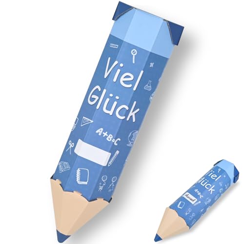 colmanda Schultüte, Geschwisterschultüte Bleistiftform, Schultüte Mädchen Jungen Namen, 3D Bastelschultüte Wellpappe, 41 cm Schultüten Viel Glück Geschenkverpackung Einschulung Schulanfang (Blau) von colmanda