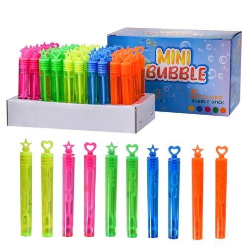 colmanda Seifenblasen, Mini Seifenblasen Kinder, 5 Farben Kleine Seifenblasen Stäbe Kinder Spielzeug Geschenke, Perfekt für Kindergeburtstag Mitgebsel, Hochzeit, Party (50 Stück) von colmanda