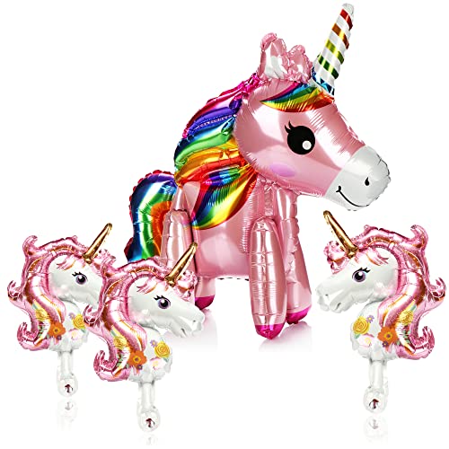 COM-FOUR® 4-teiliges Set Ballons - Folien-Ballon Einhörner - Einhorn-Luftballons in zwei Größen (Set 4-tlg. 1x groß + 3x klein) von com-four