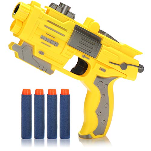 COM-FOUR® Dartpistole, halbautomatischer Spielzeugblaster mit weichen Schaumstoffdarts, hohe Präzision auf Kurze Distanz (gelb - 1 Stück - groß) von com-four