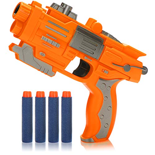 com-four® Dartpistole, halbautomatischer Spielzeugblaster mit weichen Schaumstoffdarts, hohe Präzision auf Kurze Distanz (orange - 1 Stück - groß) von com-four