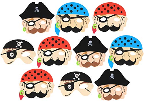 com-four® 10x Piratenmasken für Kinder und Erwachsene mit Gummizugband (10 Stück - Pirat) von com-four