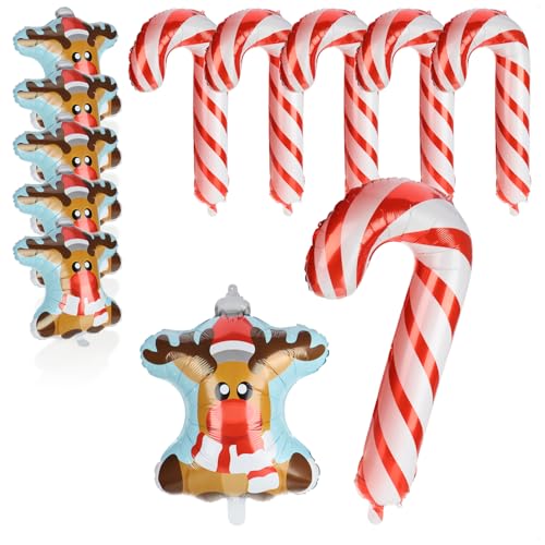 com-four® 12-teiliges Folienballonset - winterliche Folienluftballons als Rentier und Zuckerstange - mit Helium befüllbare Ballons (Set 4-tlg. 6x Rentier + 6x Stange) von com-four