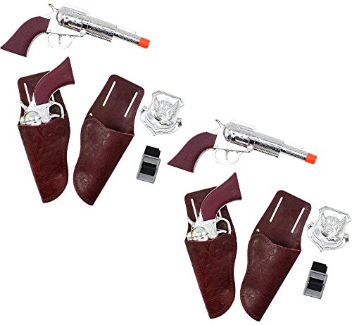 com-four® 12-teiliges Set mit Cowboy-Utensilien mit Pistolen, Holstern, Marken und Gürteln - Kostüm Zubehör für Fasching und Halloween von com-four