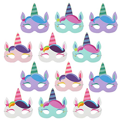 com-four® 12x Einhorn Masken für Kinder in verschiedenen Farben [Auswahl variiert], Masken für Geburtstage und Motto-Partys (12 Stück - Einhornmaske) von com-four