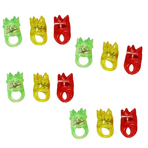 com-four® 12x LED Finger-Ring aus Gummi mit blinkendem Farbwechsel-Licht - in tollen leuchtenden Farben [Auswahl variiert] (12 Stück - Gummi Krone) von com-four