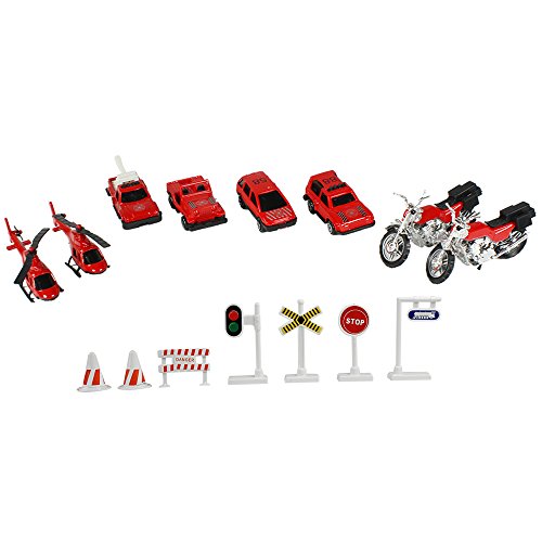 com-four® 15-teiliges Spielzeug-Autoset - Mini-Feuerwehr-Fahrzeuge zum Spielen und Sammeln - Spielzeug-Autos und Motorräder mit Zubehör (15-teilig - Feuerwehr) von com-four