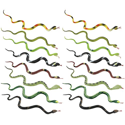 com-four® 16-teiliges Gummischlangen Set - kleine realistisch wirkende Natter, Kobra, Aspis-Viper, Kreuzotter, Reptil aus Kunststoff - ca. 34 cm lang [Auswahl variiert] (16 Stück - bunt/34cm) von com-four