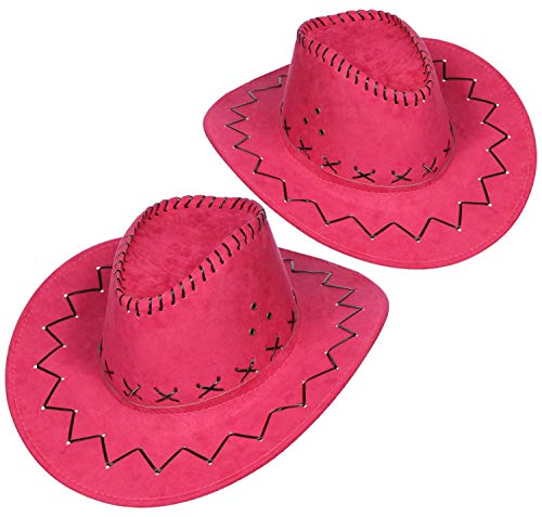 com-four® 2-teiliges Hut Set für Cowboys - Westernhut in pink - Kopfbedeckung für Cowgirls zu Karneval, Fasching, Halloween, Mottopartys - Lady-Cowboyhut (02 Stück - Cowboy pink) von com-four