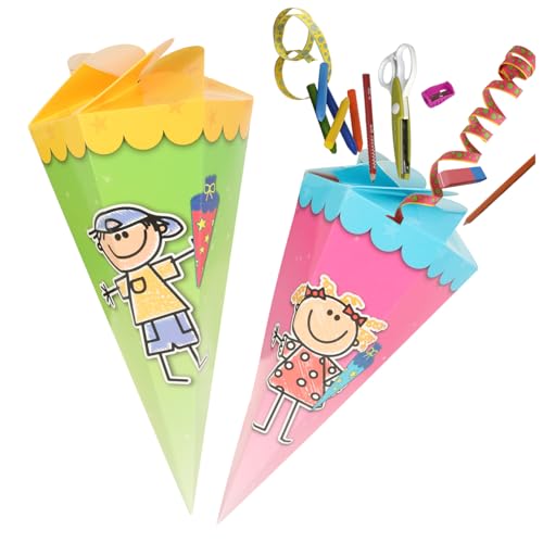 com-four® 2X Schultüte 30cm - Geschwisterschultüten aus Pappe - Faltbare Zuckertüte für die Einschulung zum Schulanfang - Geschenkverpackung für Schulanfänger von com-four