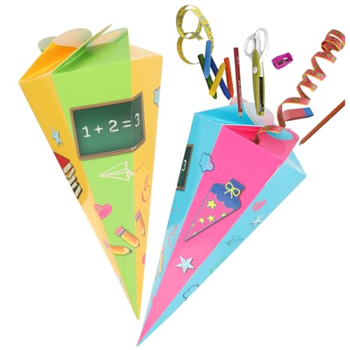 com-four® 2X Schultüte 30cm - Geschwisterschultüten aus Pappe - Faltbare Zuckertüte für die Einschulung zum Schulanfang - Geschenkverpackung für Schulanfänger von com-four
